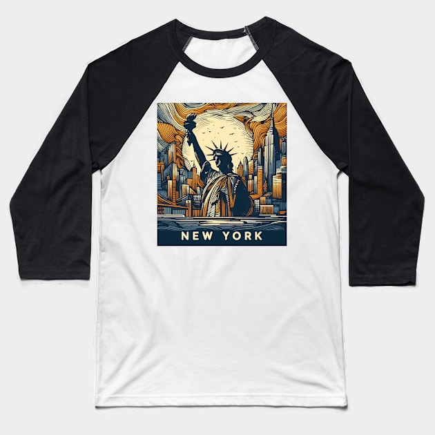 The Statue of liberty New York Abstract Cityscape Baseball T-Shirt by TomFrontierArt